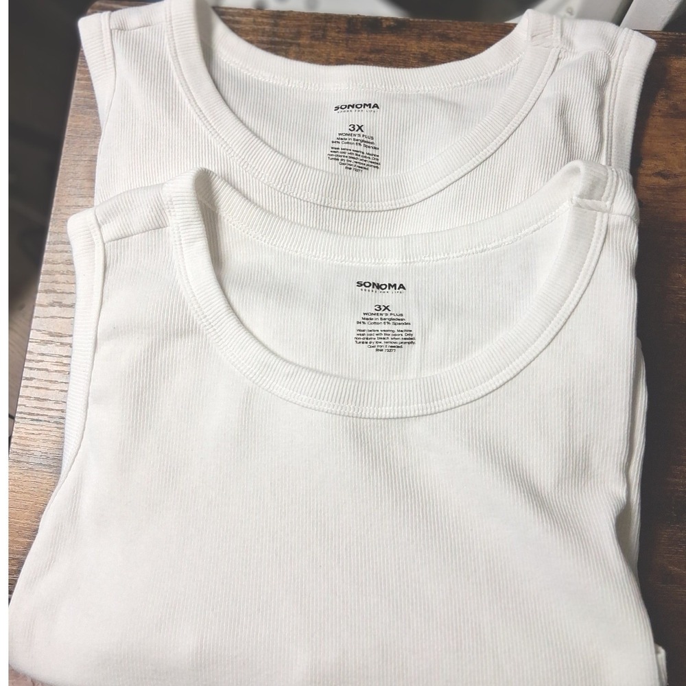 Sonoma Goods For Life White Ribbed Tank Top Bundle 3X Plus Sleeveless Scoop Neck